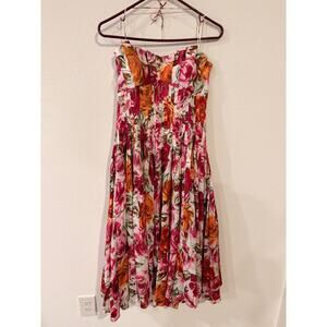 Teri Jon by Rickie Freeman Strapless Floral Pleated Cocktail Dress Size 6